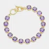 Fashnzfab 14k Gold Plated Square Cz Stone Link Evening Toggle Bracelet Amethyst, Gold In Multi