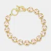 Fashnzfab 14k Gold Plated Square Cz Stone Link Evening Toggle Bracelet Gold, Peach In Multi