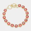 Fashnzfab 14k Gold Plated Square Cz Stone Link Evening Toggle Bracelet Gold, Red In Multi