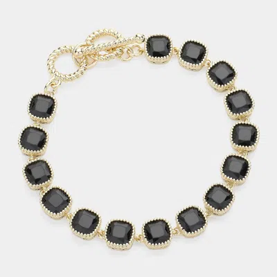 Fashnzfab 14k Gold Plated Square Cz Stone Link Evening Toggle Bracelet