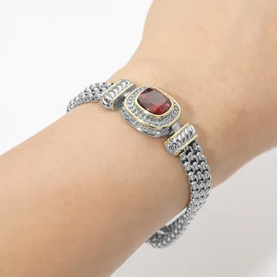 Fashnzfab 14k Gold Plated Square Cz Stone Magnetic Bracelet In Metallic