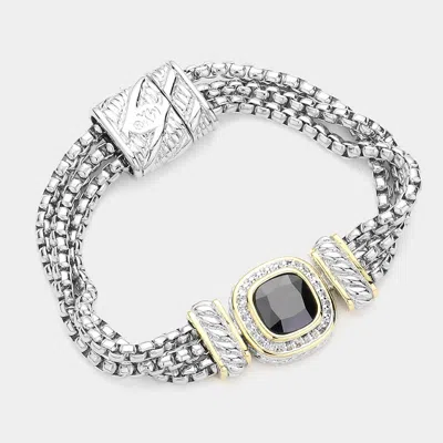 Fashnzfab 14k Gold Plated Square Cz Stone Magnetic Bracelet In Silver