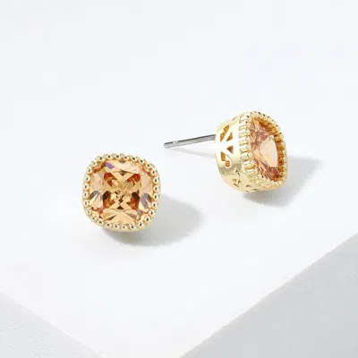 Fashnzfab 14k Gold Plated Square Cz Stone Stud Earrings