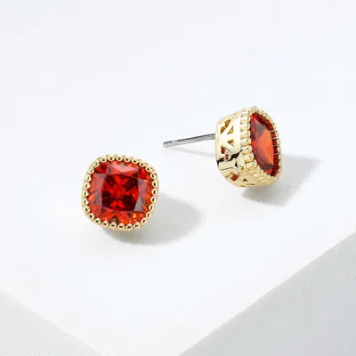 Fashnzfab 14k Gold Plated Square Cz Stone Stud Earrings In Multi