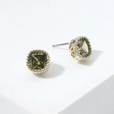 Fashnzfab 14k Gold Plated Square Cz Stone Stud Earrings In Pink