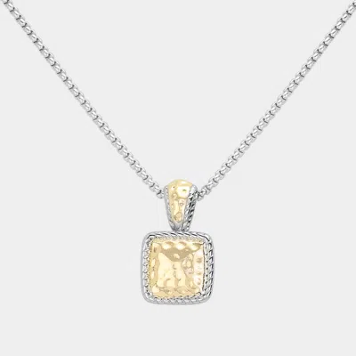 Fashnzfab 14k Gold Plated Square Hammered Metal Pendant Necklace - Gold, Two Tone In Multi