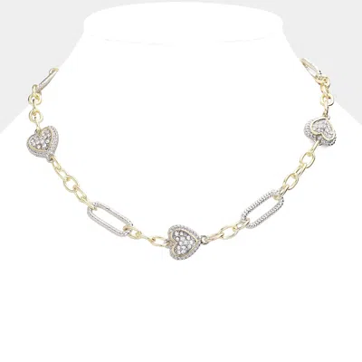 Fashnzfab 14k Gold Plated Stone Paved Heart Station Necklace In Multi