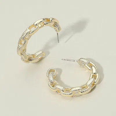 Fashnzfab 14k Gold Plated Textured Chain Link Hoop Earrings - Gold