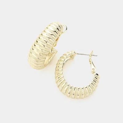 Fashnzfab 14k Gold Plated Textured Metal Hoop Earrings