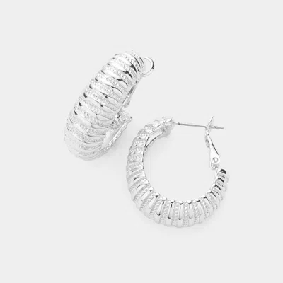 Fashnzfab 14k Gold Plated Textured Metal Hoop Earrings In Metallic