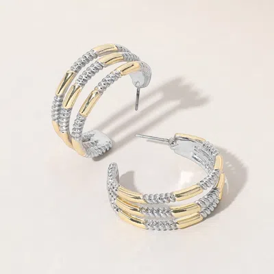 Fashnzfab 14k Gold Plated Textured Two Tone Split Hoop Earrings In Gray