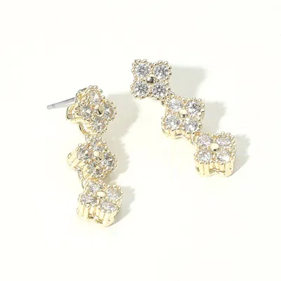 Fashnzfab 14k Gold Plated Triple Cz Quatrefoil Link Drop Earrings In Multi