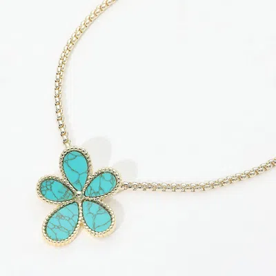 Fashnzfab 14k Gold Plated Turquoise Floral Pendant Necklace In Multi