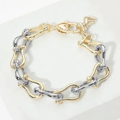 Fashnzfab 14k Gold Plated Two Tone Abstract Link Bracelet In Multi