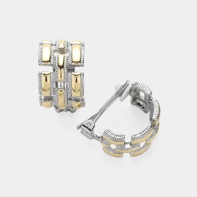 Fashnzfab 14k Gold Plated Two Tone Abstract Metal Half Dome Clip On Earrings In Multi
