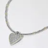 Fashnzfab 14k Gold Plated Two Tone Ball Beaded Cz Stone Paved Heart Pendant Necklace In Silver