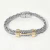 Fashnzfab 14k Gold Plated Two Tone Center Bar Accent Woven Chain Magnetic Bracelet Two Tone In Multi
