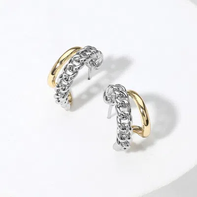 Fashnzfab 14k Gold Plated Two Tone Chain Mini Hoop Earrings In Multi