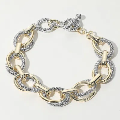 Fashnzfab 14k Gold Plated Two Tone Chunky Chain Link Toggle Bracelet Two Tone In Multi