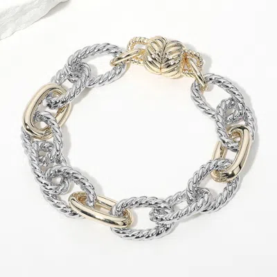 Fashnzfab 14k Gold Plated Two Tone Chunky Chain Magnetic Bracelet In Multi