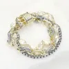 Fashnzfab 14k Gold Plated Two Tone Chunky Chain Pearl Layered Magnetic Bracelet In Brown