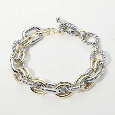 Fashnzfab 14k Gold Plated Two Tone Chunky Chain Toggle Bracelet Two Tone In Silver