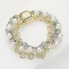 Fashnzfab 14k Gold Plated Two Tone Chunky Industrial Chain Pearl Layered Magnetic Bracelet Two Tone In Multi