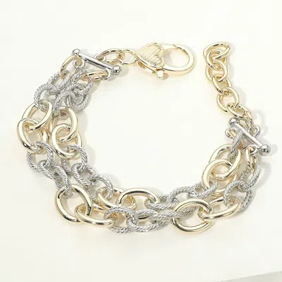 Fashnzfab 14k Gold Plated Two Tone Chunky Multi Link Chain Strand Bracelet