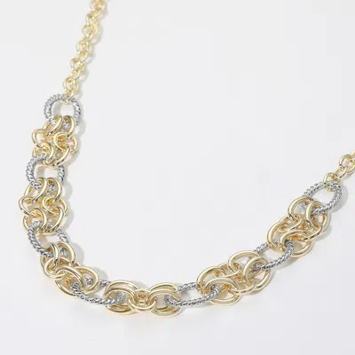Fashnzfab 14k Gold Plated Two Tone Chunky Textured Chain Link Necklace In Multi