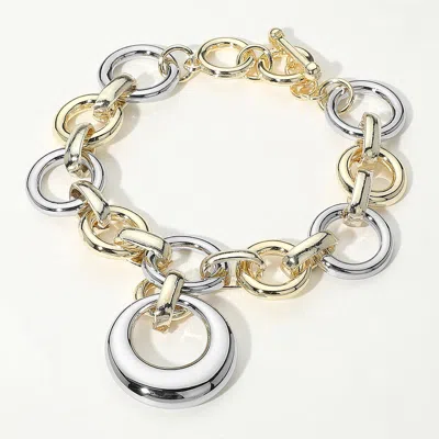Fashnzfab 14k Gold Plated Two Tone Circle Charm Link Chain Toggle Bracelet Two Tone In Multi