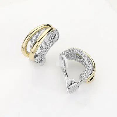 Fashnzfab 14k Gold Plated Two Tone Crisscross Clip On Earrings