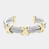 Fashnzfab 14k Gold Plated Two Tone Crisscross Pointed Double Twisted Metal Cuff Bracelet Two Tone In Multi