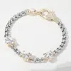 Fashnzfab 14k Gold Plated Two Tone Cz Heart Stone Custer Pointed Bracelet Clear, Two Tone In Multi
