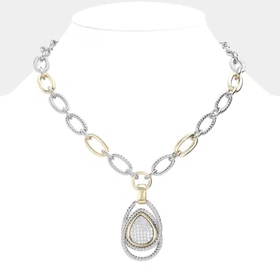 Fashnzfab 14k Gold Plated Two Tone Cz Stone Paved Abstract Pendant Chunky Chain Necklace In Multi