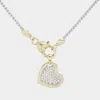 Fashnzfab 14k Gold Plated Two Tone Cz Stone Paved Heart Pendant Necklace In Gold