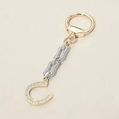Fashnzfab 14k Gold Plated Two Tone Cz Stone Paved Horseshoe Charm Drop Keychain Bag Charm In Multi
