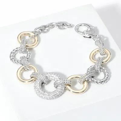Fashnzfab 14k Gold Plated Two Tone Cz Stone Paved Mariner Link Bracelet Two Tone In Multi
