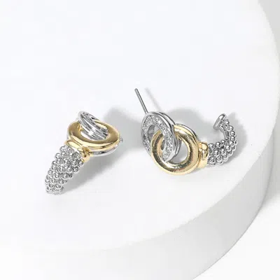 Fashnzfab 14k Gold Plated Two Tone Cz Stone Paved Mini Hoop Earrings In Gray