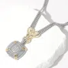 Fashnzfab 14k Gold Plated Two Tone Cz Stone Paved Square Pendant Double Chain Necklace - Two Tone In Multi