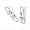 Fashnzfab 14k Gold Plated Two Tone Hardware Link Earrings In Gold