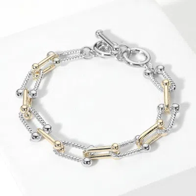 Fashnzfab 14k Gold Plated Two Tone Hardware Link Toggle Bracelet In Multi