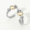 Fashnzfab 14k Gold Plated Two Tone Heart Accent Rope Hoop Earrings In White