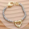 Fashnzfab 14k Gold Plated Two Tone Heart Charm Pointed Bracelet Two Tone In Multi
