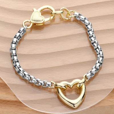 Fashnzfab 14k Gold Plated Two Tone Heart Charm Pointed Bracelet Two Tone In Multi