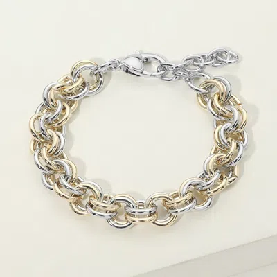 Fashnzfab 14k Gold Plated Two Tone Interlocking Chain Bracelet In White