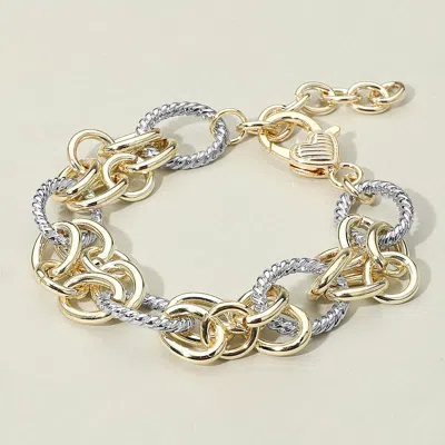 Fashnzfab 14k Gold Plated Two Tone Interlocking Chain Link Bracelet Two Tone In Multi
