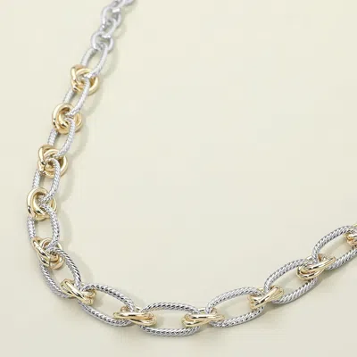 Fashnzfab 14k Gold Plated Two Tone Knot Link Chain Necklace In Multi