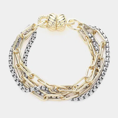 Fashnzfab 14k Gold Plated Two Tone Layered Chain Magnetic Bracelet Two Tone In Multi