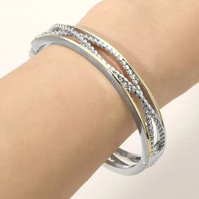 Fashnzfab 14k Gold Plated Two Tone Layered Rope Detail Hinged Bangle Bracelet In Gray