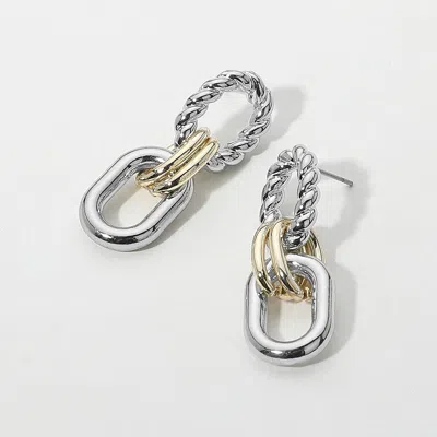 Fashnzfab 14k Gold Plated Two Tone Link Drop Earrings In Brown
